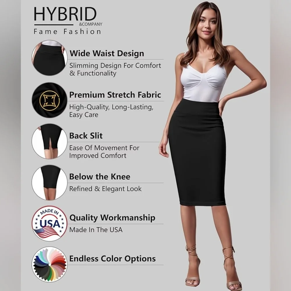 HYBRID & COMPANY premium Nylon Ponte Stretch High Waist Pencil Skirt NWT